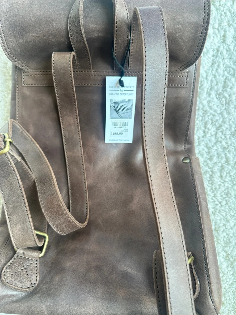 Vintage-Style Brown Leather Backpack with Front Flap